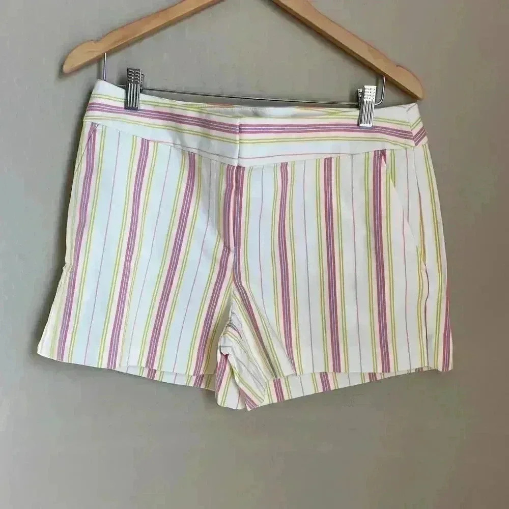 Loft Striped Rivera Shorts Coral Multi Size 10